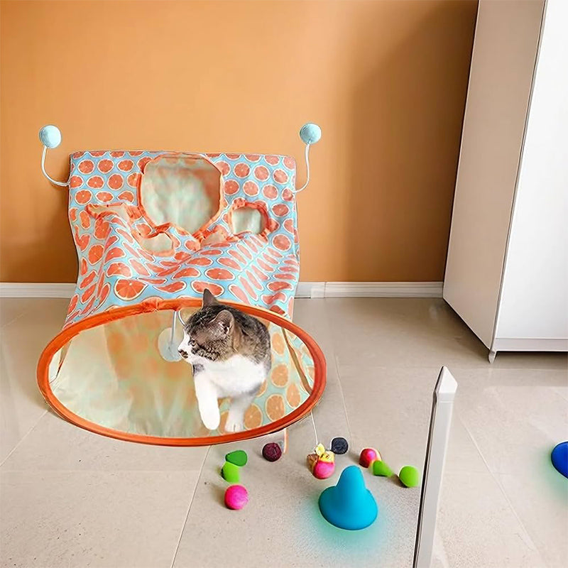 Collapsible Cat Tunnel Play Bag with Crinkle & Pompom