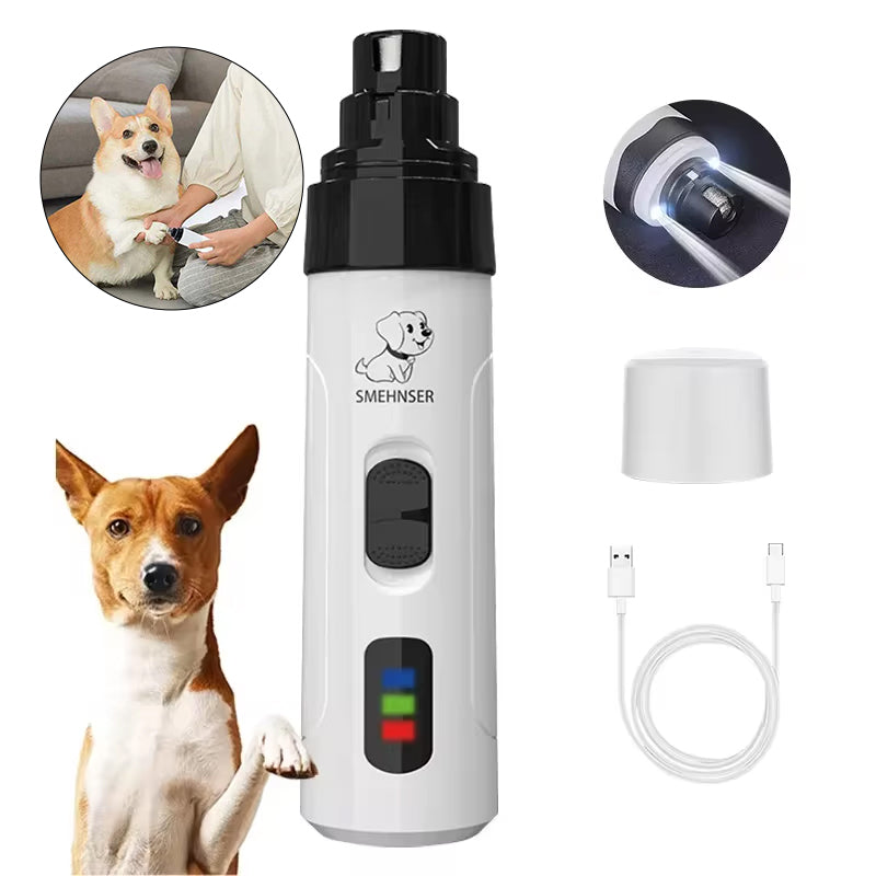 LED Pet Nail Grinder - Quiet Rechargeable Paw Trimmer