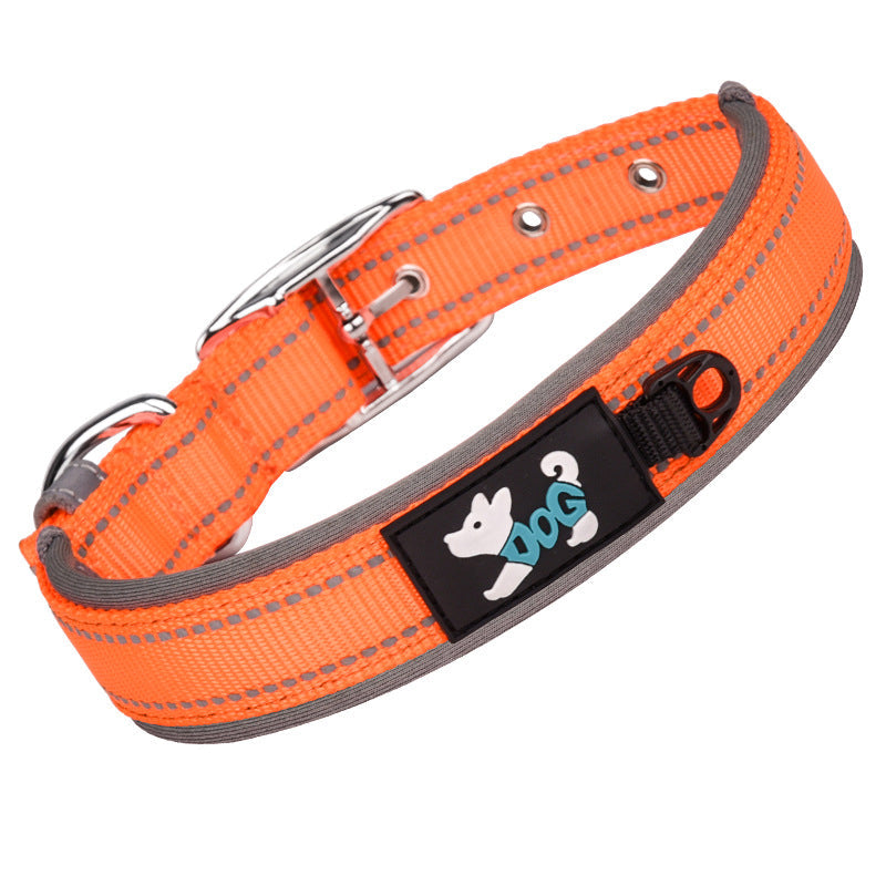 Reflective Padded Dog Collar with Metal Buckle