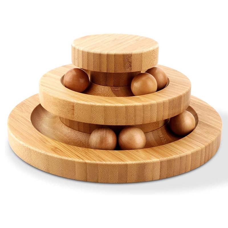 Interactive Wooden Cat Ball Track Tower Toy
