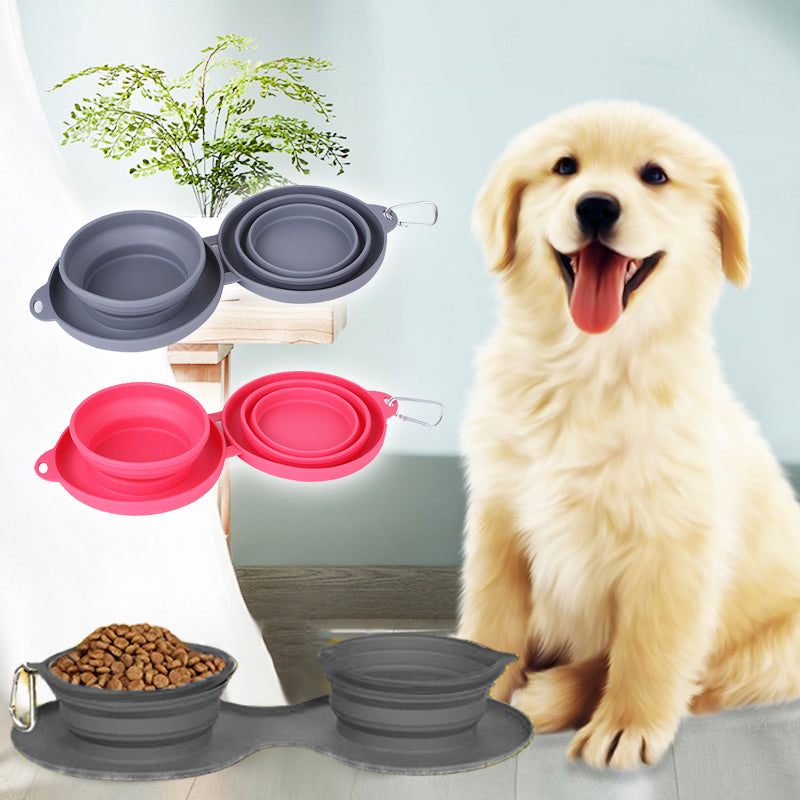 Collapsible Double Travel Dog Bowl Set with Carabiner