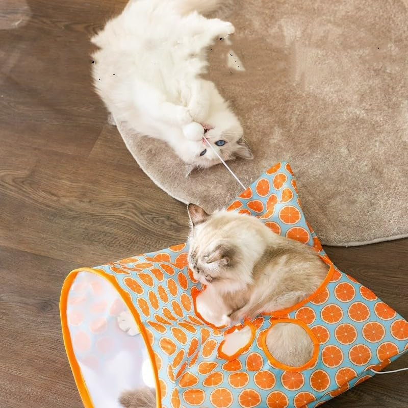 Collapsible Cat Tunnel Play Bag with Crinkle & Pompom