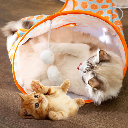 Collapsible Cat Tunnel Play Bag with Crinkle & Pompom