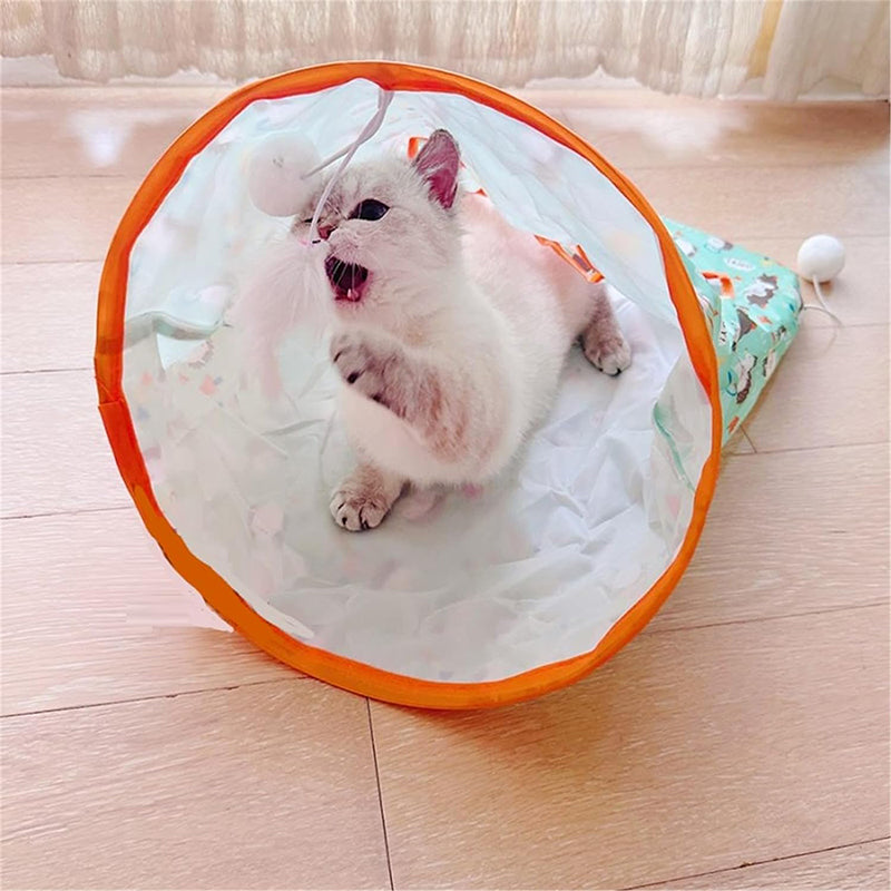Collapsible Cat Tunnel Play Bag with Crinkle & Pompom