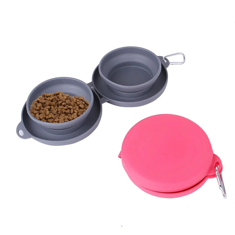 Collapsible Double Travel Dog Bowl Set with Carabiner