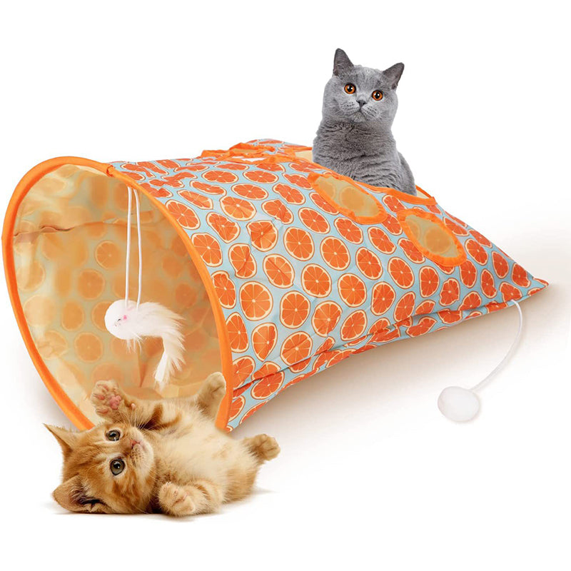 Collapsible Cat Tunnel Play Bag with Crinkle & Pompom