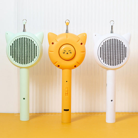 3-in-1 Cat Grooming Brush, Laser & Feather Toy