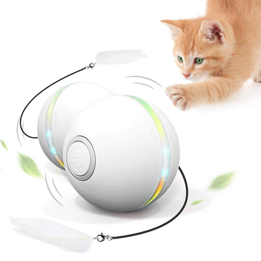 Smart Rolling Cat Ball with LED Light & Feather