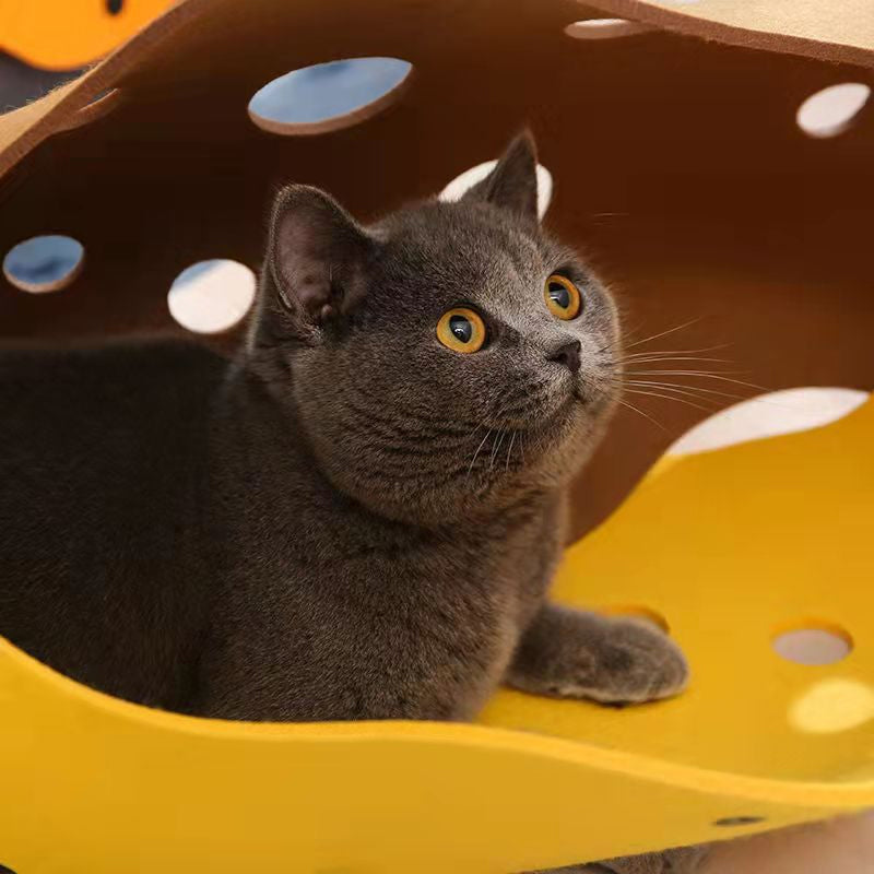 Foldable Felt Cat Tunnel Play Mat with Peek Holes