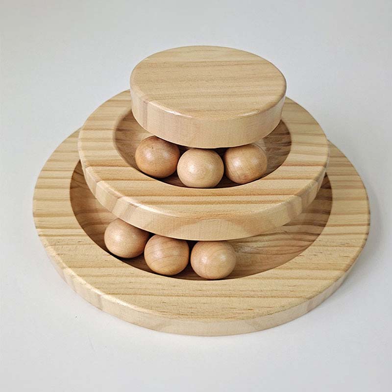 Interactive Wooden Cat Ball Track Tower Toy