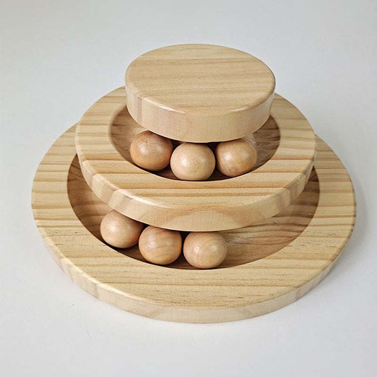 Interactive Wooden Cat Ball Track Tower Toy