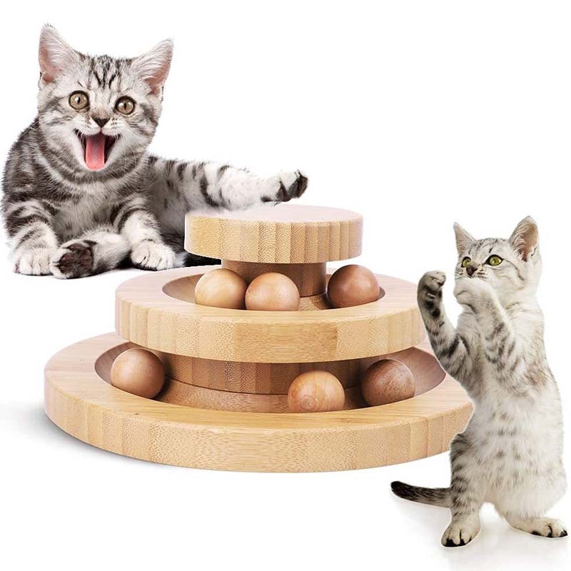 Interactive Wooden Cat Ball Track Tower Toy
