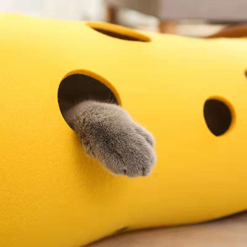 Foldable Felt Cat Tunnel Play Mat with Peek Holes
