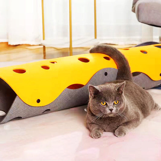 Foldable Felt Cat Tunnel Play Mat with Peek Holes