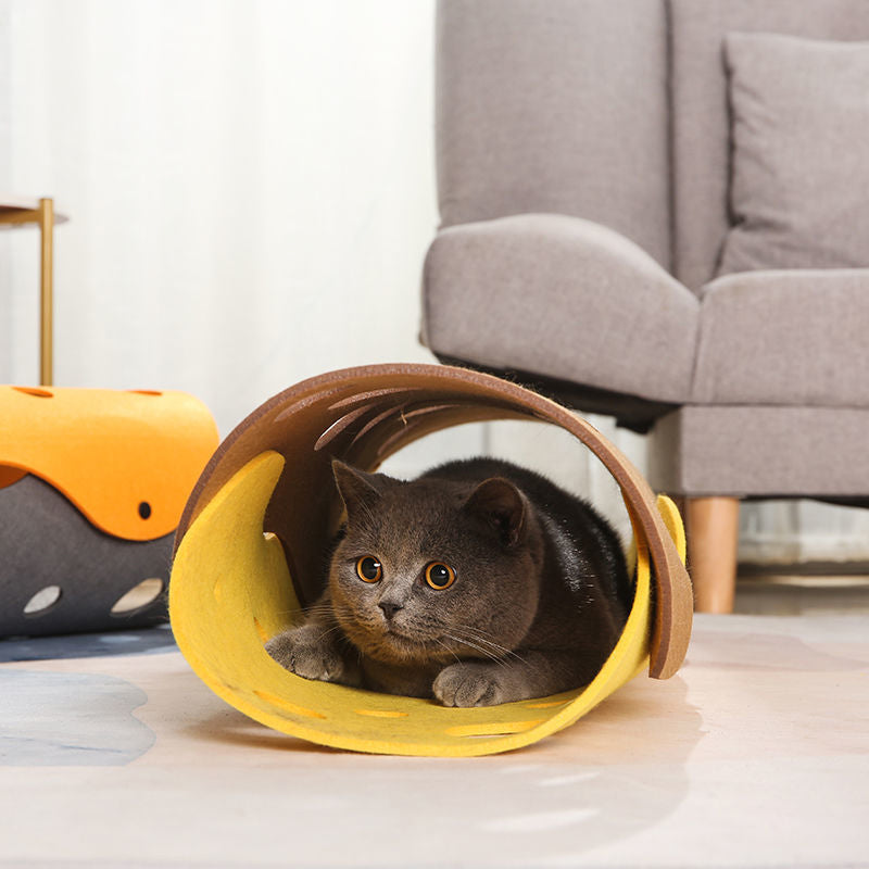 Foldable Felt Cat Tunnel Play Mat with Peek Holes