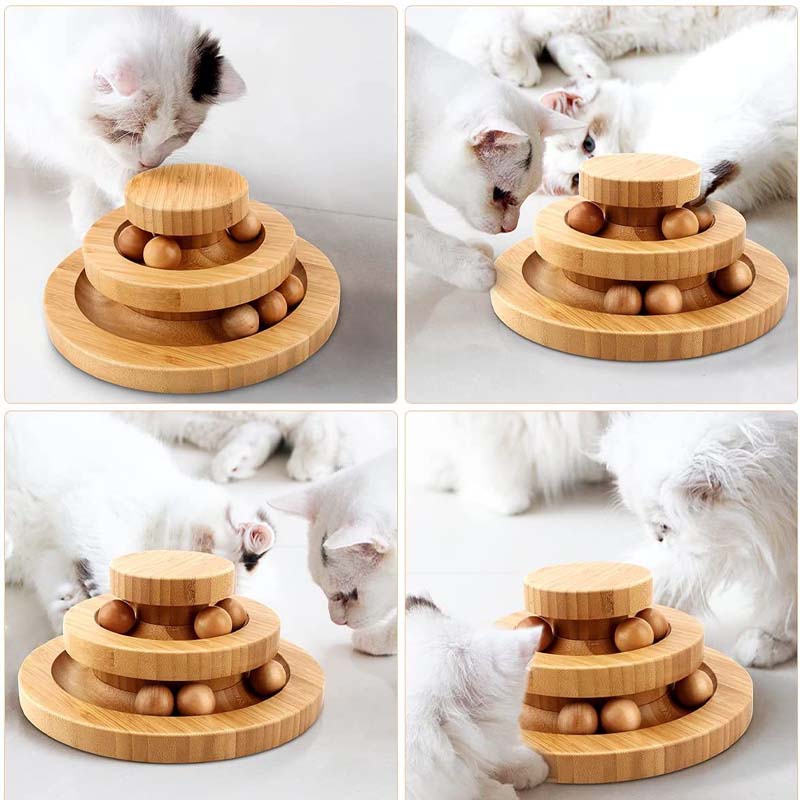 Interactive Wooden Cat Ball Track Tower Toy
