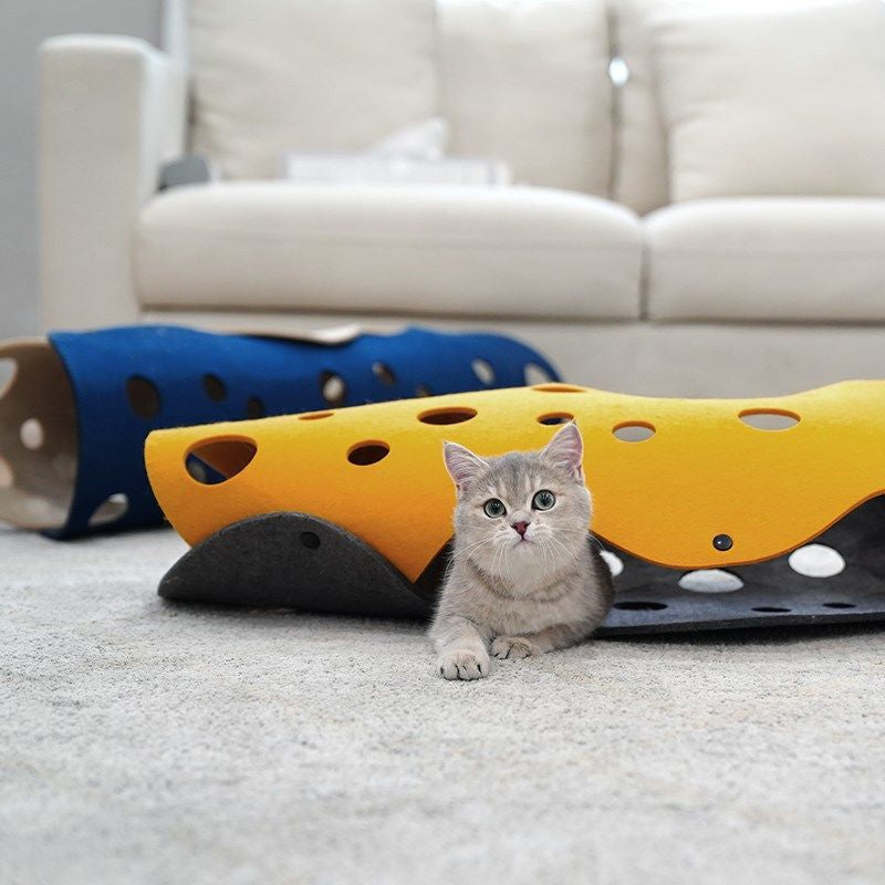 Foldable Felt Cat Tunnel Play Mat with Peek Holes