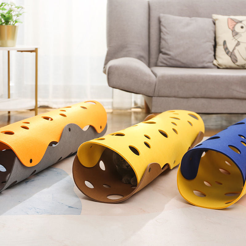 Foldable Felt Cat Tunnel Play Mat with Peek Holes