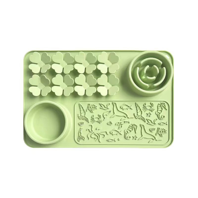 4-in-1 Silicone Slow Feeder Lick Mat & Bowl Station
