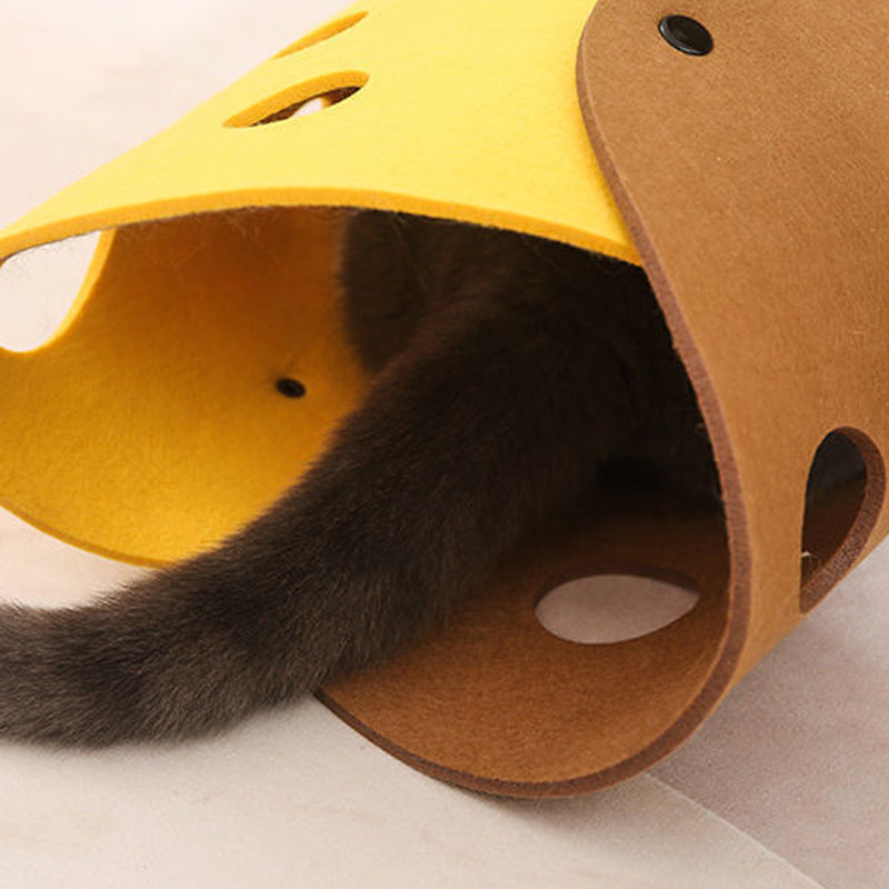 Foldable Felt Cat Tunnel Play Mat with Peek Holes