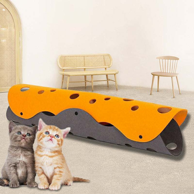 Foldable Felt Cat Tunnel Play Mat with Peek Holes