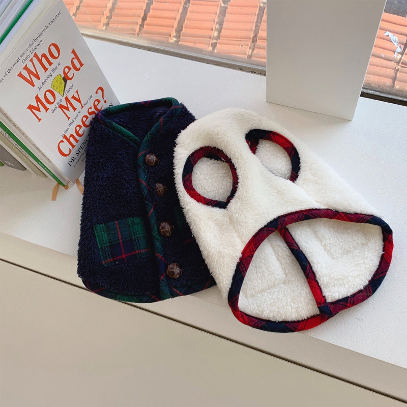 Cozy Sherpa Plaid Dog Vest with Toggle Buttons