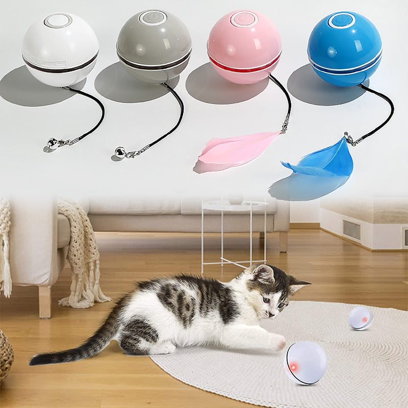 Smart Rolling Cat Ball with LED Light & Feather