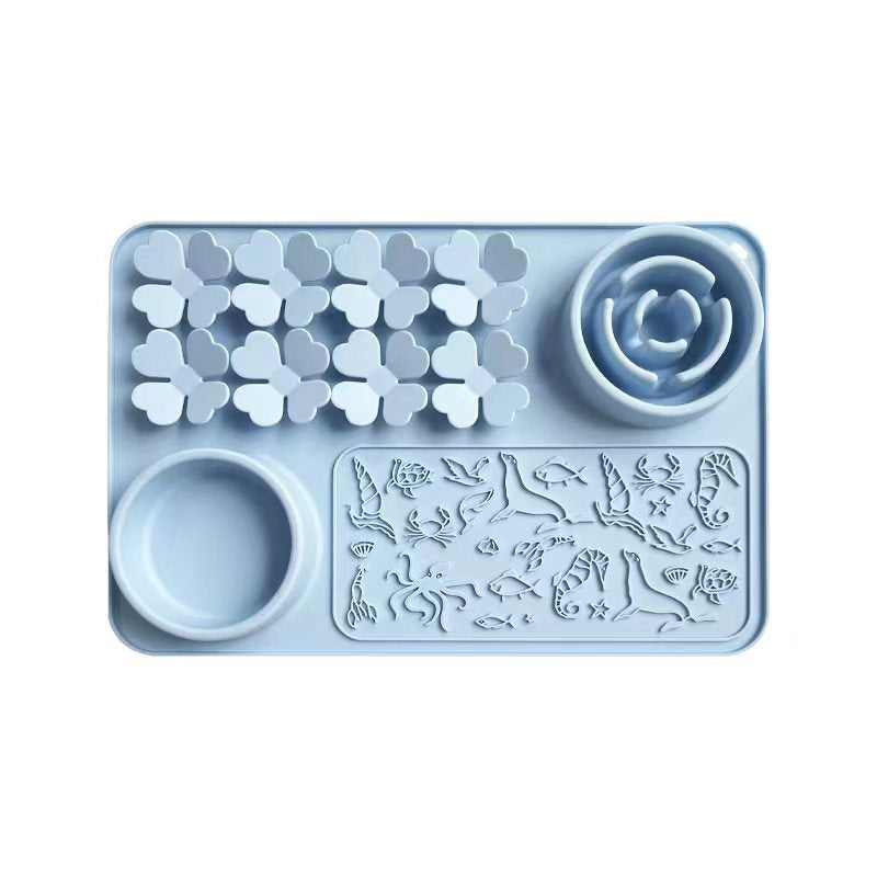 4-in-1 Silicone Slow Feeder Lick Mat & Bowl Station