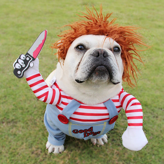 Deadly Doll Dog Costume with Wig & Toy Knife