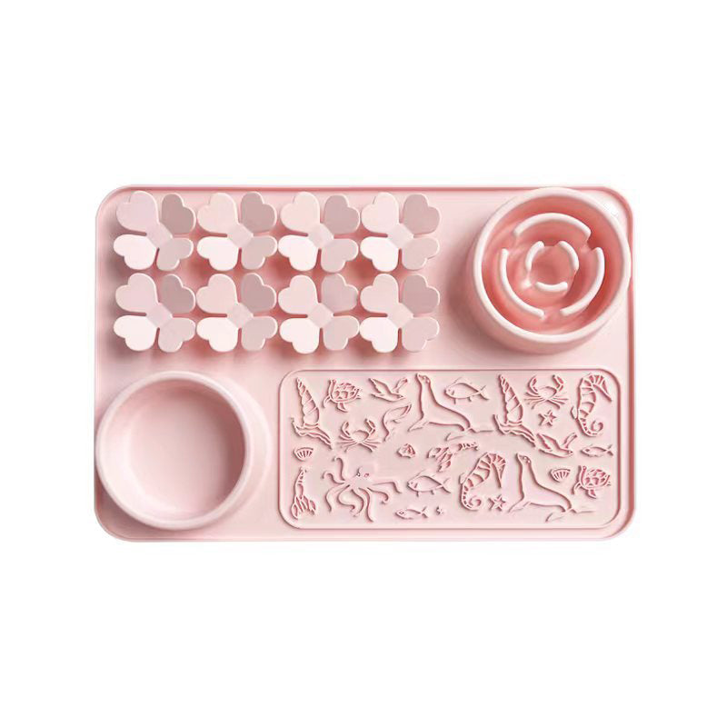 4-in-1 Silicone Slow Feeder Lick Mat & Bowl Station