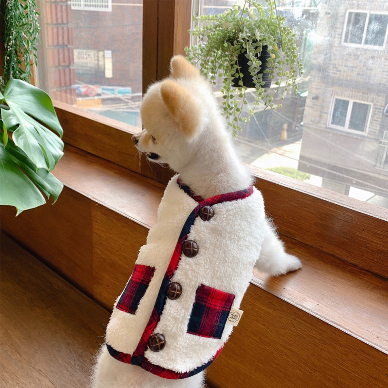 Cozy Sherpa Plaid Dog Vest with Toggle Buttons