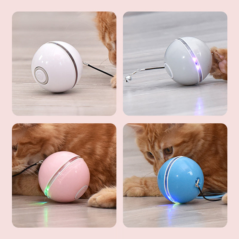 Smart Rolling Cat Ball with LED Light & Feather