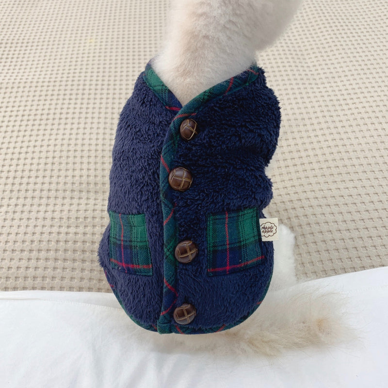 Cozy Sherpa Plaid Dog Vest with Toggle Buttons