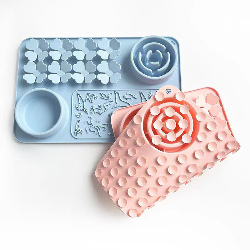 4-in-1 Silicone Slow Feeder Lick Mat & Bowl Station