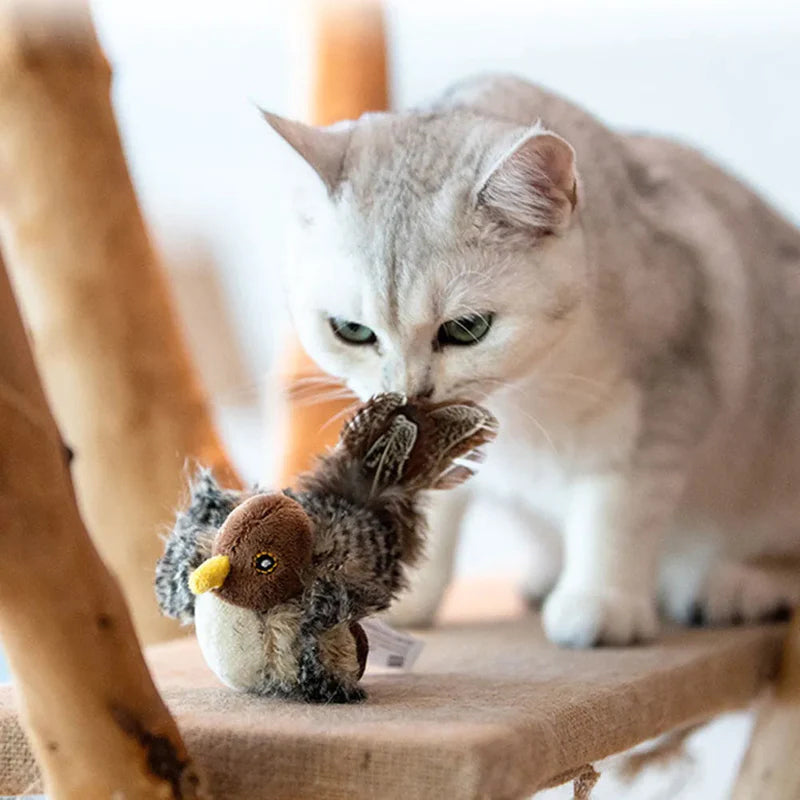 Chirping Bird Cat Toy with Real Bird Sounds