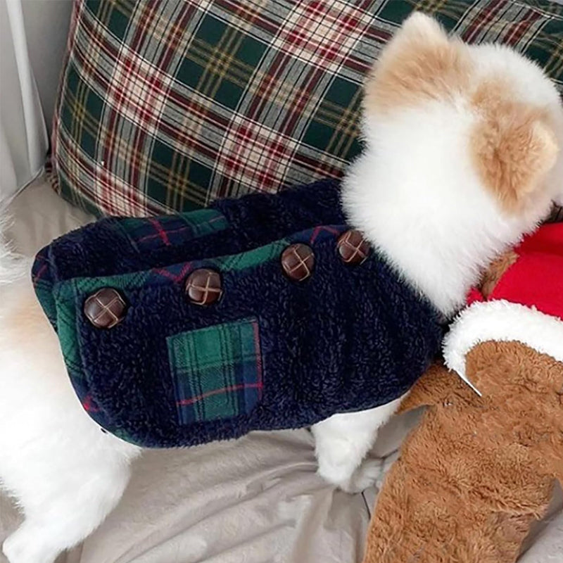 Cozy Sherpa Plaid Dog Vest with Toggle Buttons