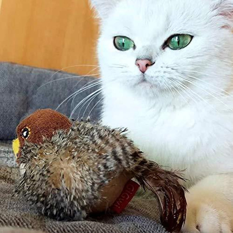 Chirping Bird Cat Toy with Real Bird Sounds