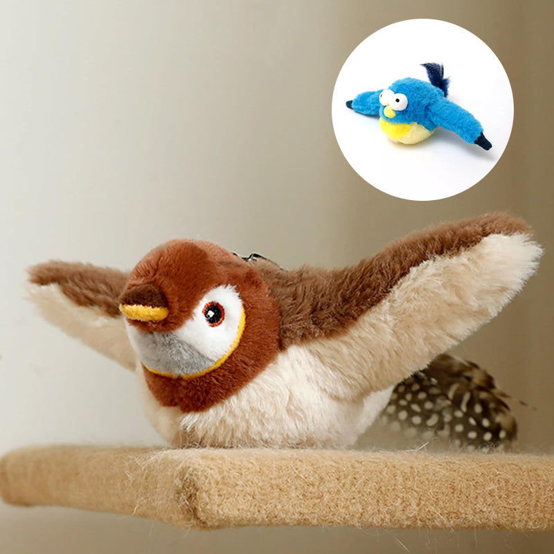 Interactive Chirping Bird Cat Toy with Feather Tail