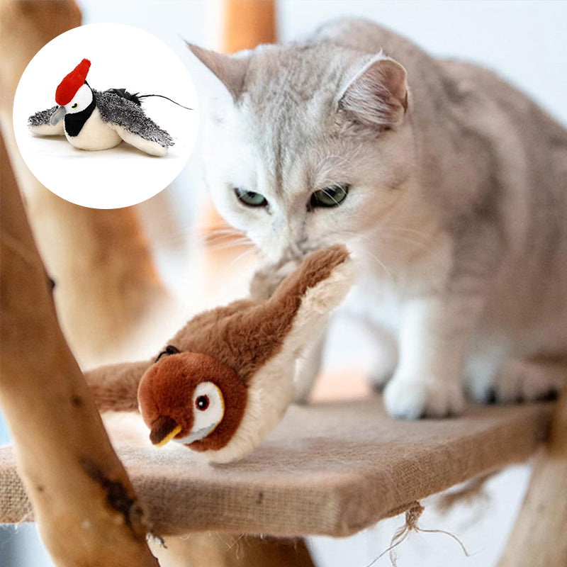 Interactive Chirping Bird Cat Toy with Feather Tail