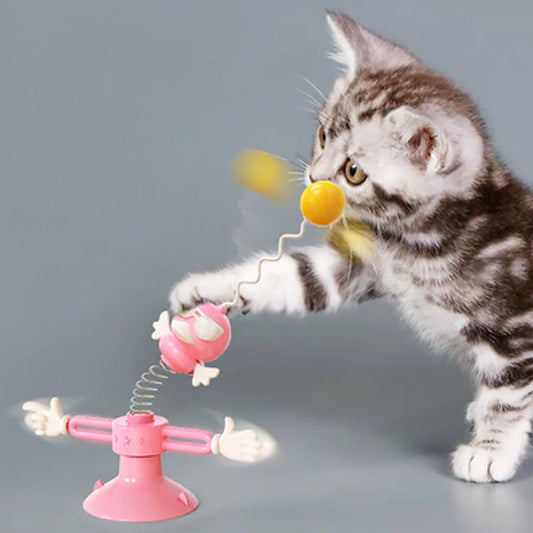 Spinning Windmill Cat Toy with Suction Base