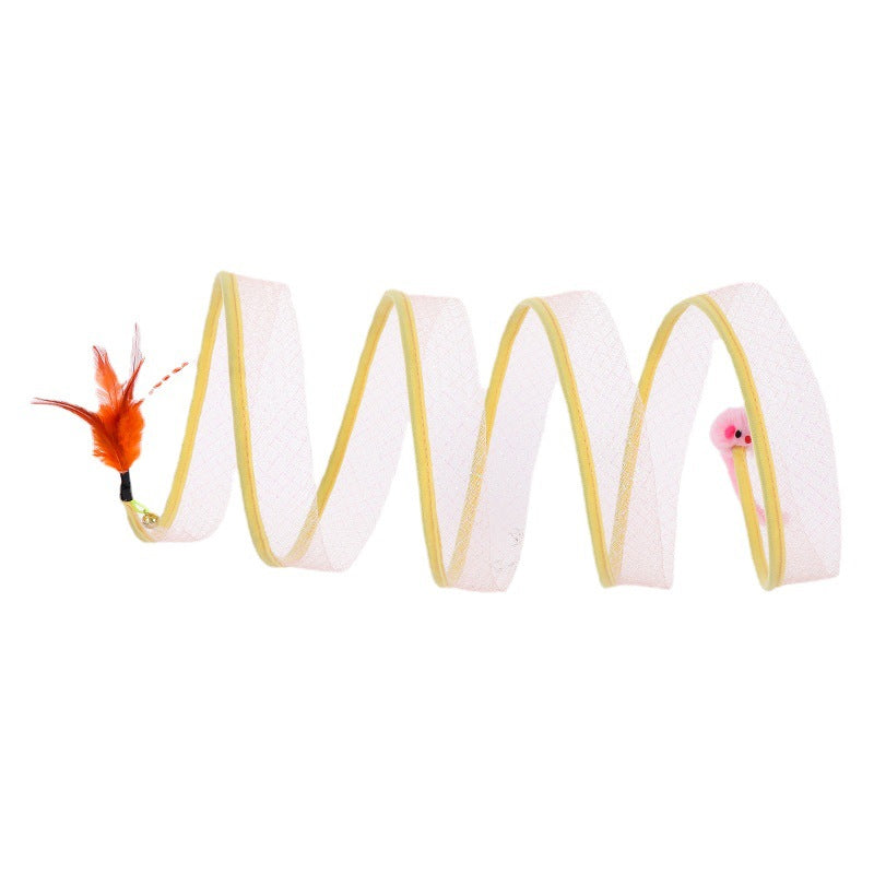 Spiral Cat Tunnel Toy with Feather & Mouse Teaser