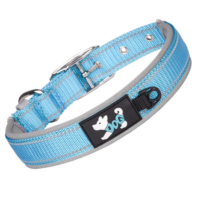 Reflective Padded Dog Collar with Metal Buckle