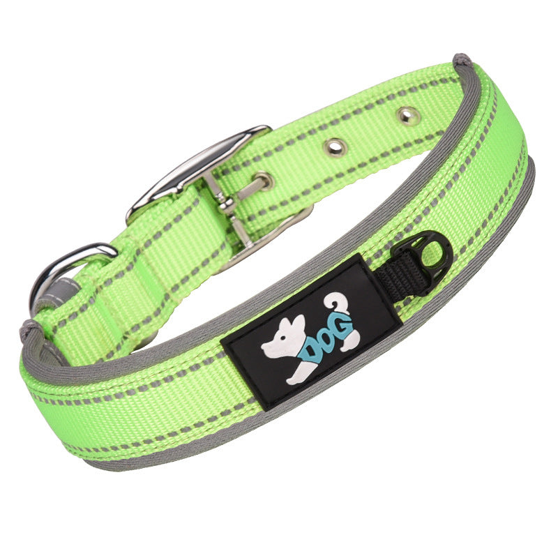 Reflective Padded Dog Collar with Metal Buckle