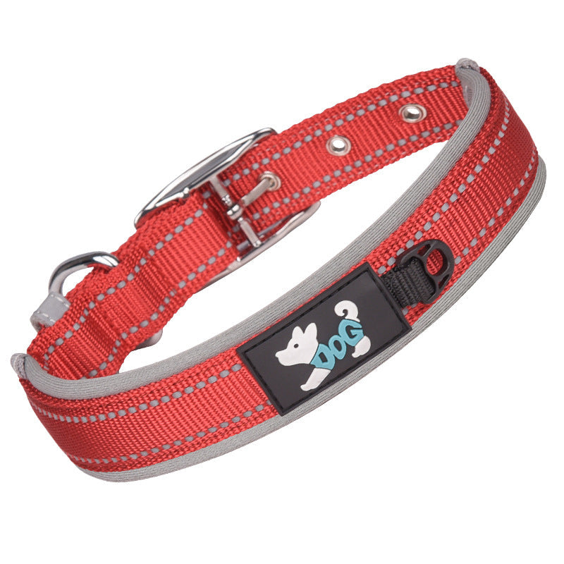 Reflective Padded Dog Collar with Metal Buckle