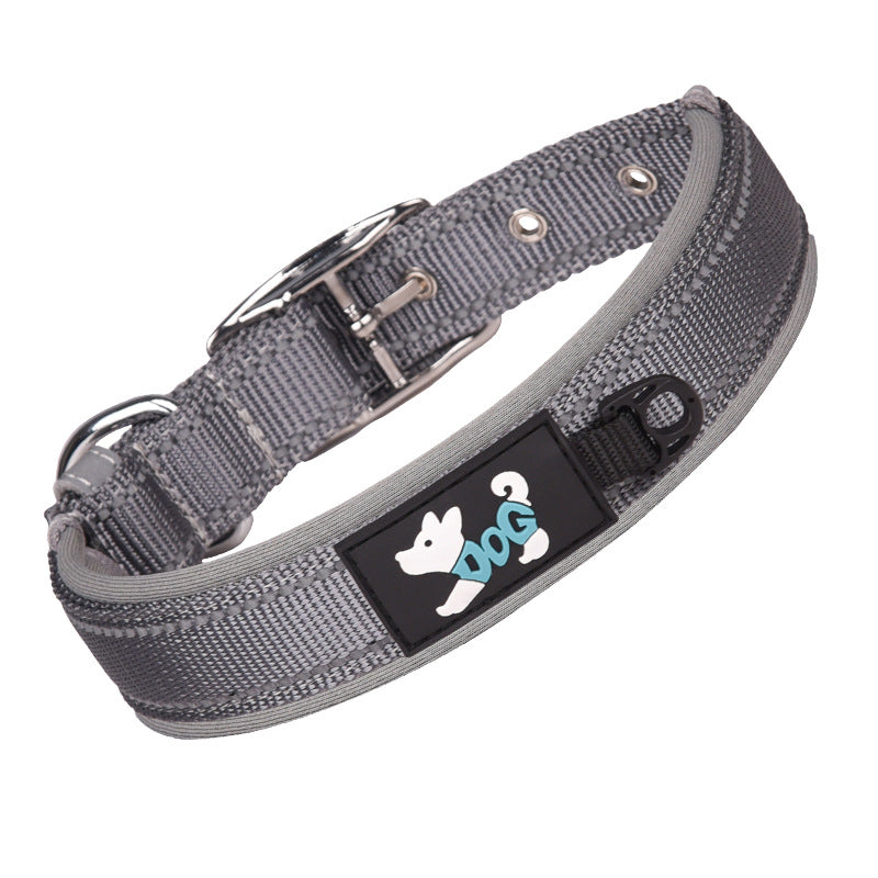 Reflective Padded Dog Collar with Metal Buckle