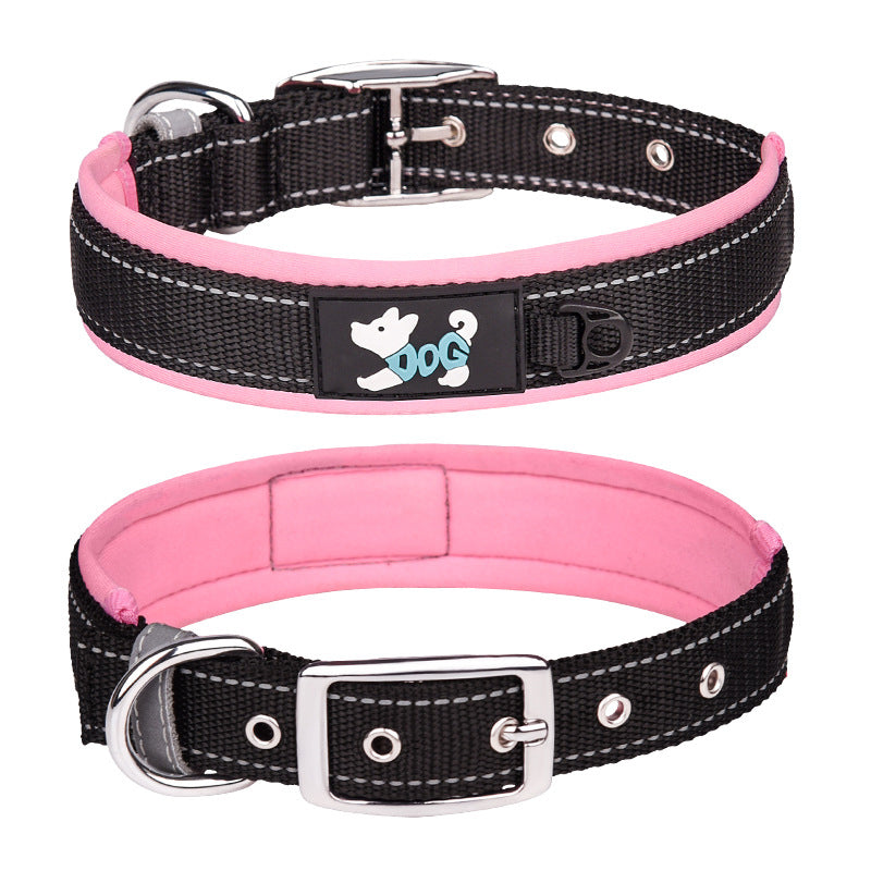 Reflective Padded Dog Collar with Metal Buckle