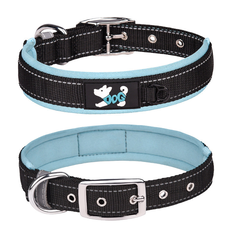 Reflective Padded Dog Collar with Metal Buckle