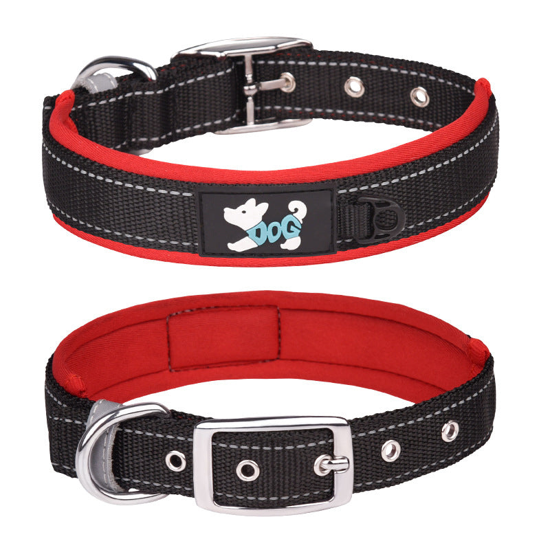 Reflective Padded Dog Collar with Metal Buckle