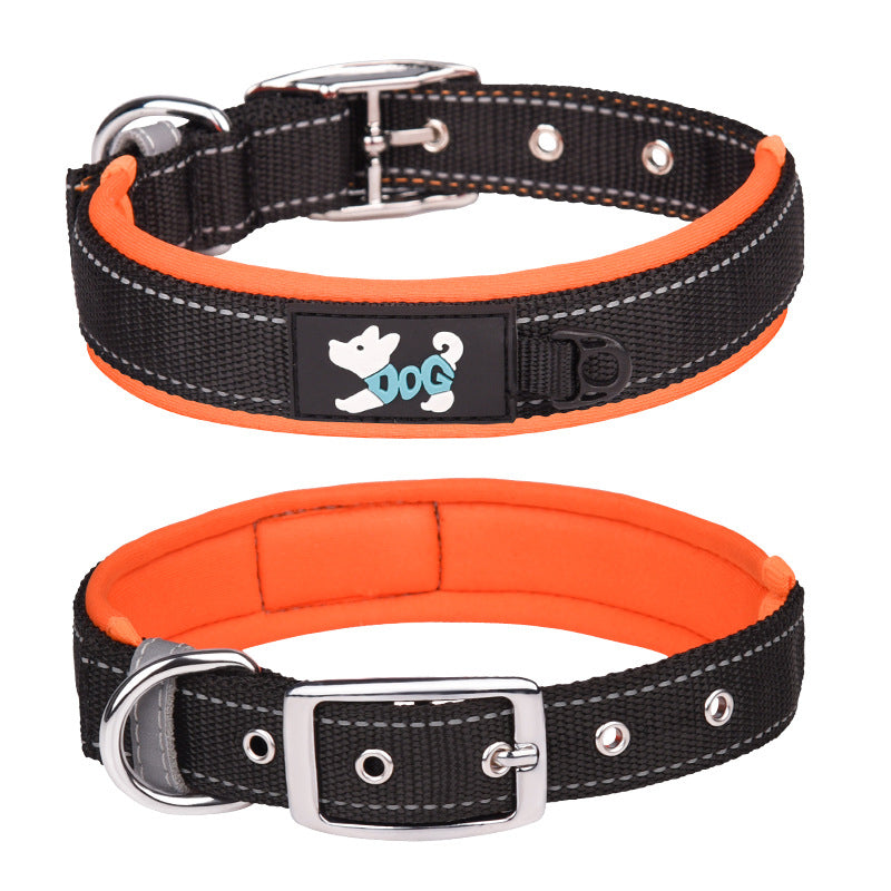 Reflective Padded Dog Collar with Metal Buckle