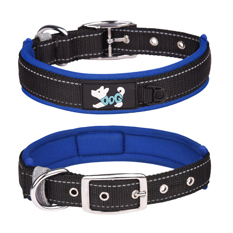 Reflective Padded Dog Collar with Metal Buckle